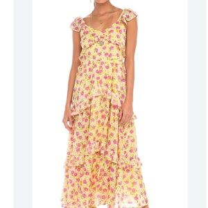 Banjanan Yellow Floral Ruffle Maxi Dress
